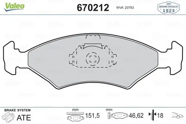 VALEO 670212 Ön Fren Balatası resmi
