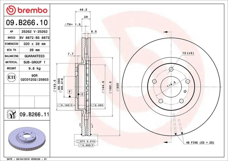 BREMBO 09.B266.11 Ön Fren Diski resmi