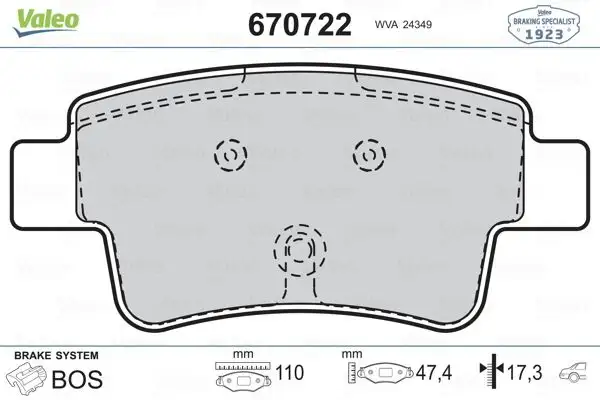 VALEO 670722 Arka Fren Balatası resmi