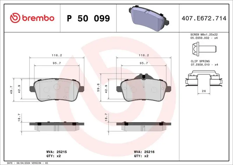 BREMBO P50099 Arka Fren Balatası resmi