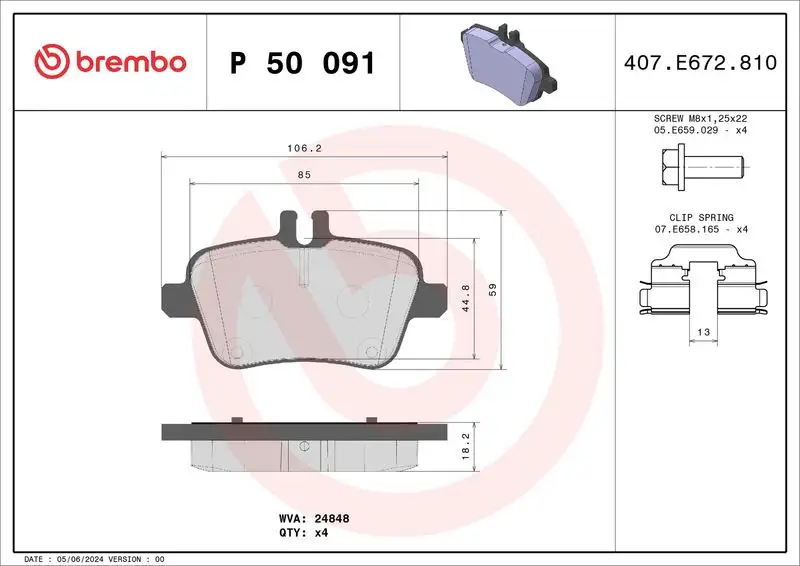 BREMBO P50091 Arka Fren Balatası resmi