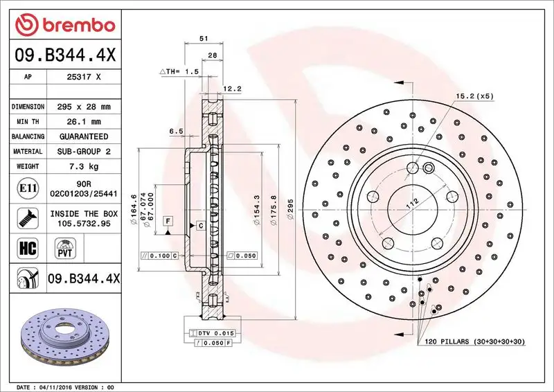 BREMBO 09.B344.4X Ön Fren Diski A2464210112 resmi