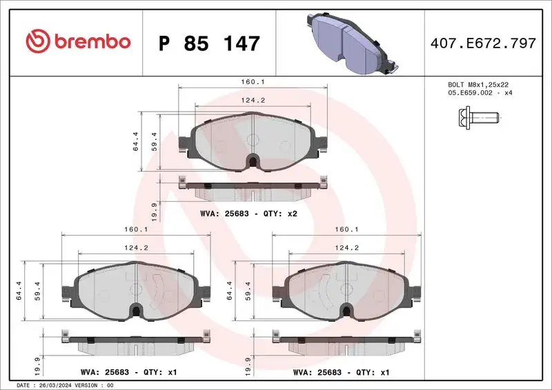 BREMBO P85147 Ön Fren Balatası resmi