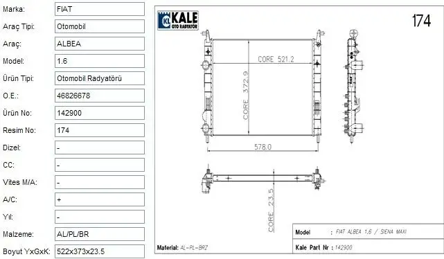 KALE 0132291AB Radyatör resmi