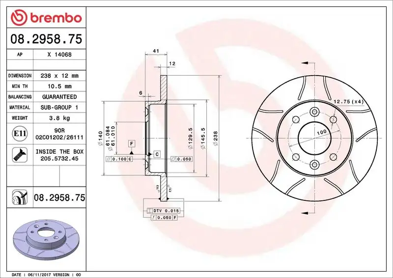 BREMBO 08.2958.75 Ön Fren Diski resmi