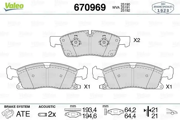 VALEO 670969 Ön Fren Balatası 68052370AB resmi