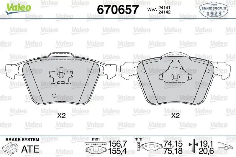 VALEO 670657 Ön Fren Balatası resmi