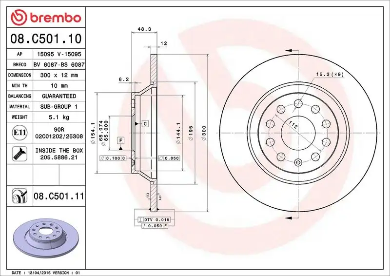 BREMBO 08.C501.11 Arka Fren Diski resmi