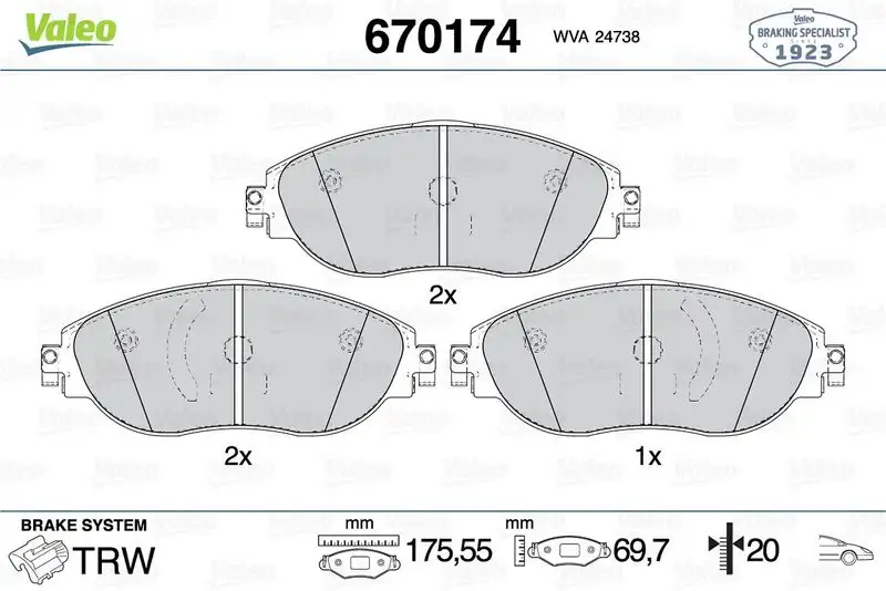 VALEO 670174 Ön Fren Balatası resmi