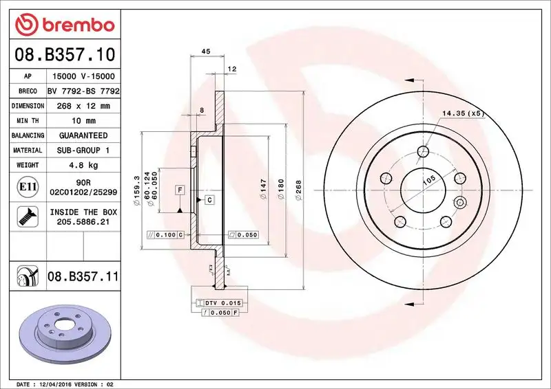 BREMBO 08.B357.10 Arka Fren Diski resmi