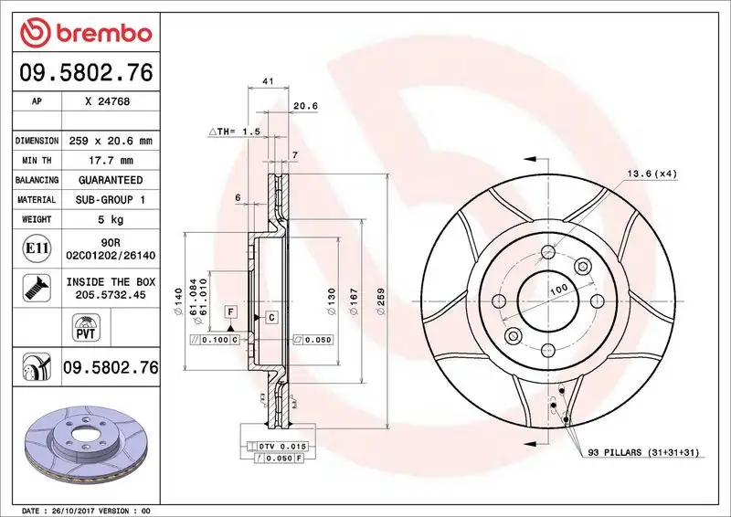 BREMBO 09.5802.76 Ön Fren Diski resmi