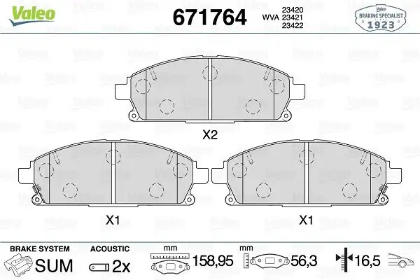 VALEO 671764 Ön Fren Balatası resmi