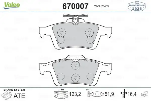 VALEO 670007 Arka Fren Balatası resmi