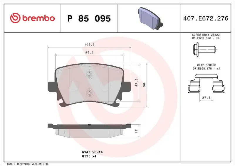 BREMBO P85095X Arka Fren Balatası resmi