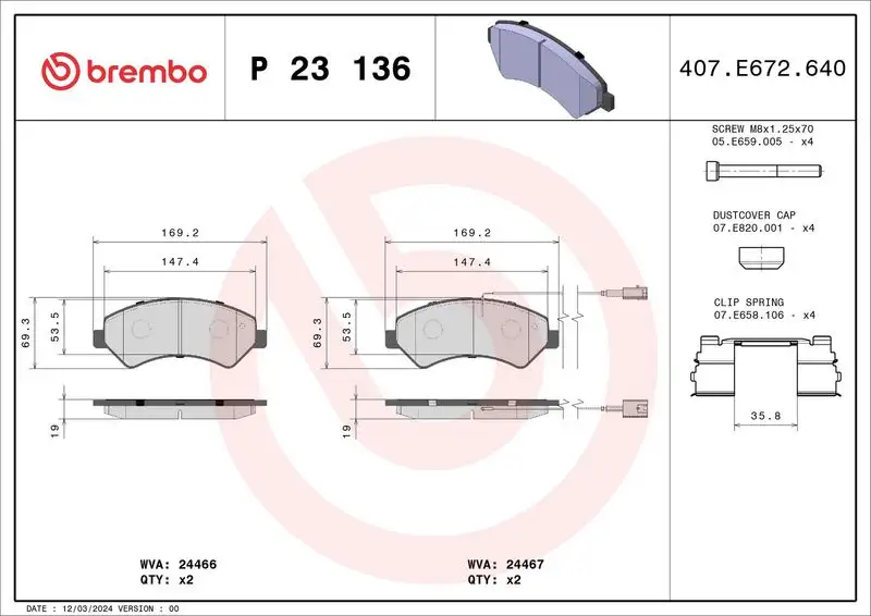 BREMBO P23136 Ön Fren Balatası resmi