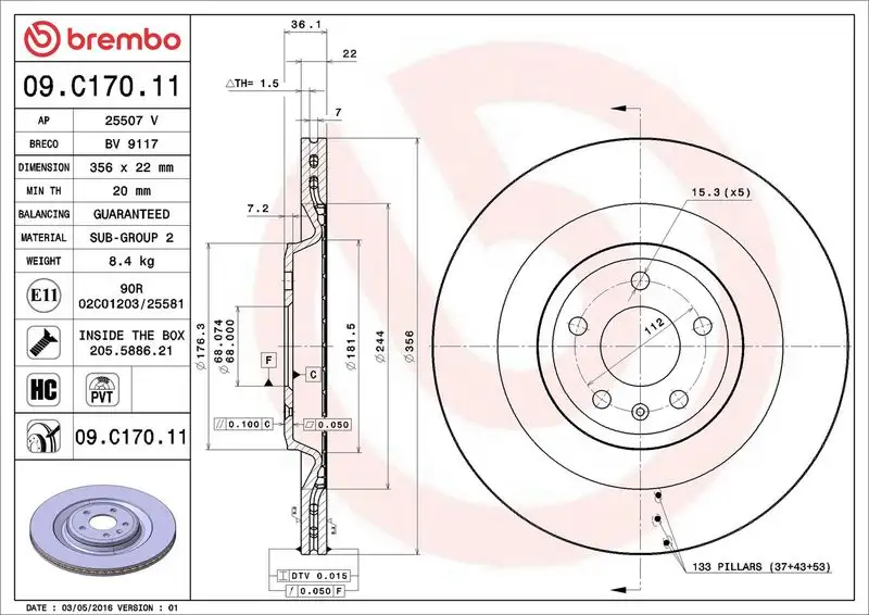 BREMBO 09.C170.11 Arka Fren Diski 4H0615601L resmi