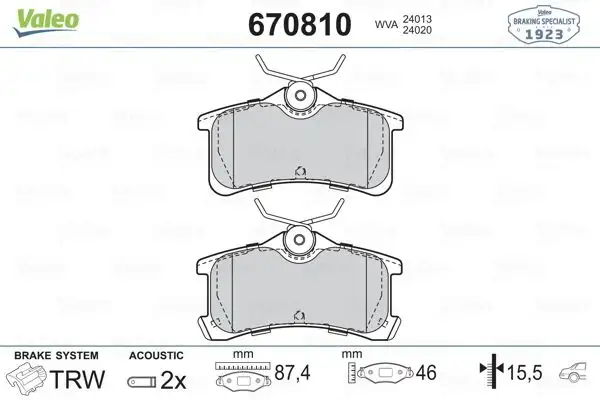VALEO 670810 Arka Fren Balatası resmi