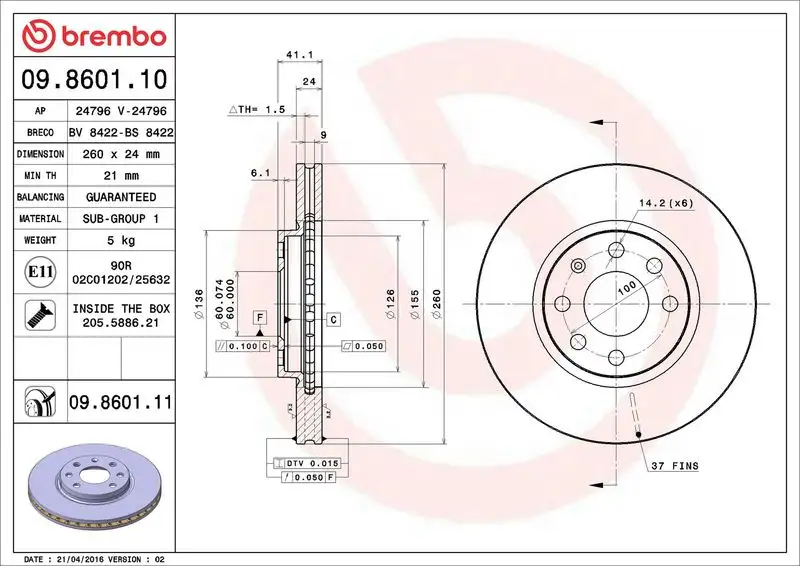 BREMBO 09.8601.11 Ön Fren Diski resmi