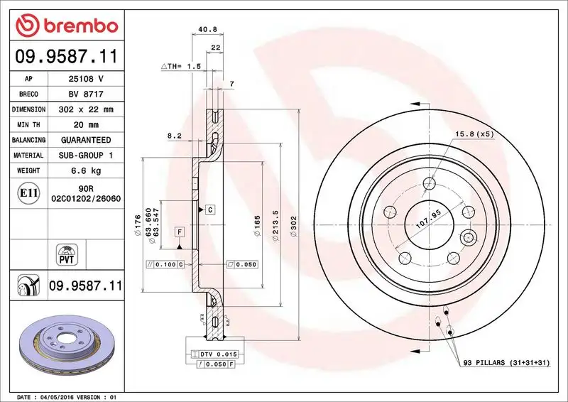 BREMBO 09.9587.11 Arka Fren Diski resmi