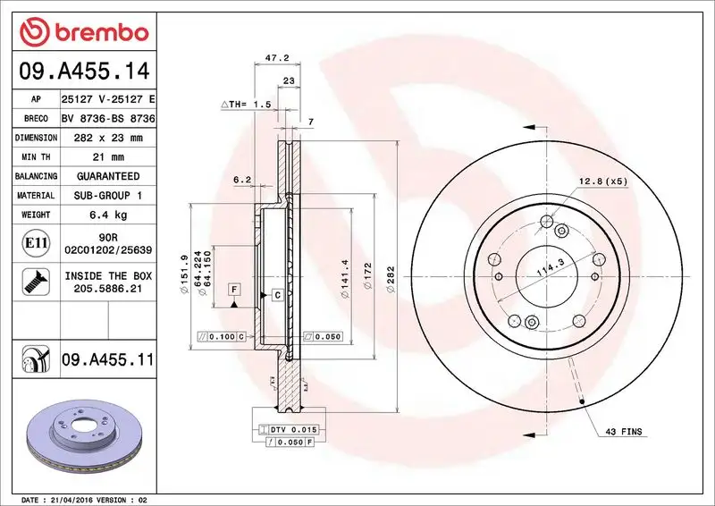 BREMBO 09.A455.11 Ön Fren Diski resmi