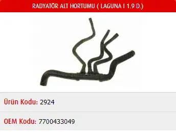 MASTER M2924 Radyatör Alt Hortumu 7700433049 resmi