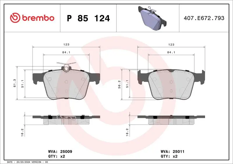 BREMBO P85124 Arka Fren Balatası resmi