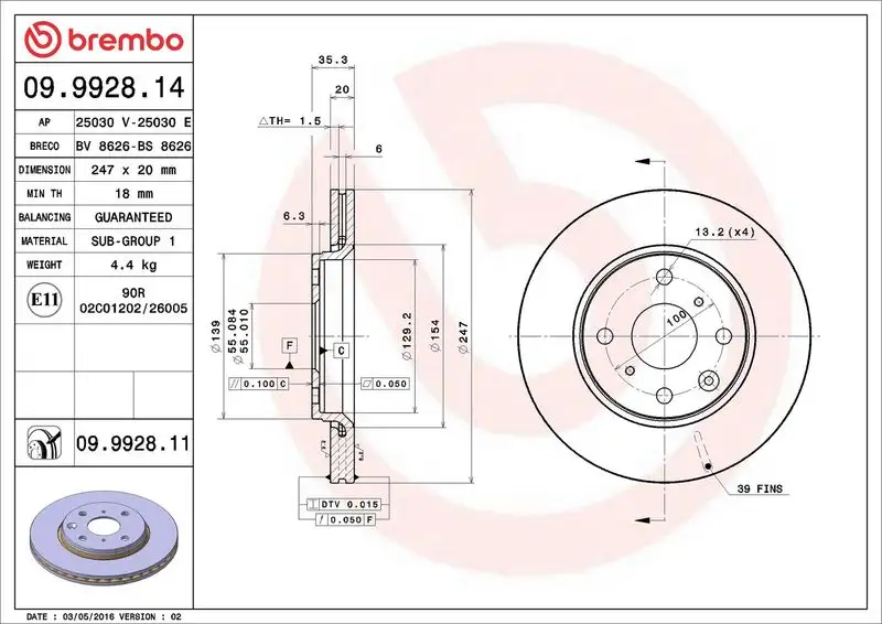 BREMBO 09.9928.14 Ön Fren Diski resmi