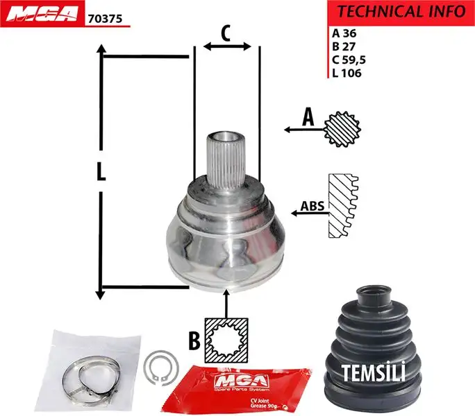 MGA 70375 Aks Kafası (Dış) 1K0498099B resmi