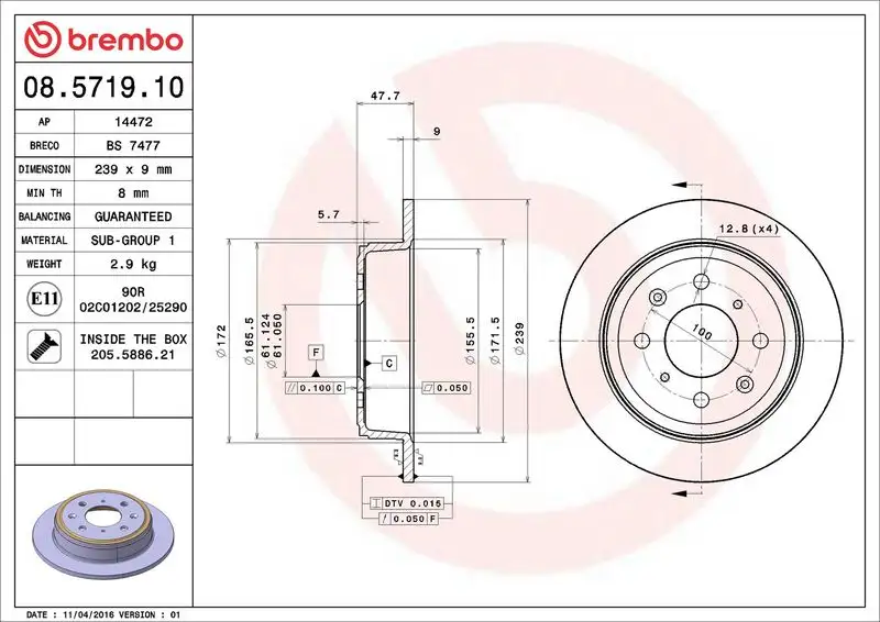 BREMBO 08.5719.10 Arka Fren Diski resmi