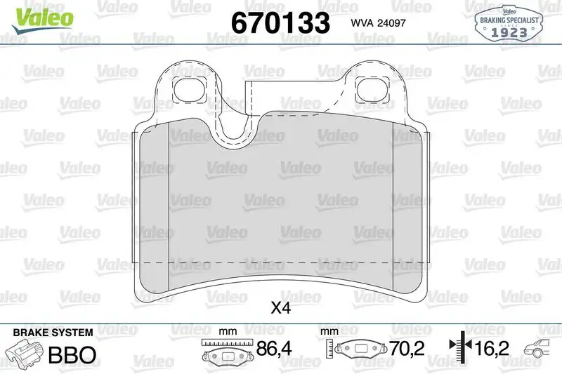 VALEO 670133 Arka Fren Balatası 7L6698451B resmi