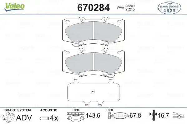 VALEO 670284 Ön Fren Balatası resmi