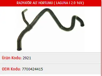 MASTER M2921 Radyatör Alt Hortumu 7700424415 resmi