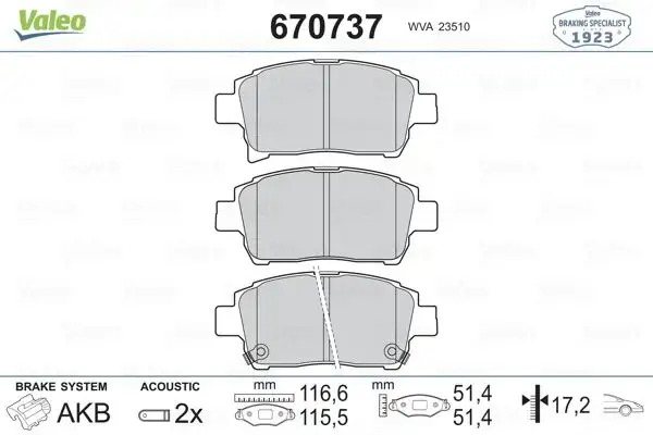 VALEO 670737 Ön Fren Balatası resmi
