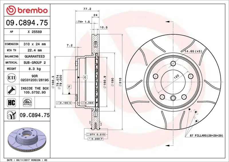 BREMBO 09.C894.75 Ön Fren Diski resmi