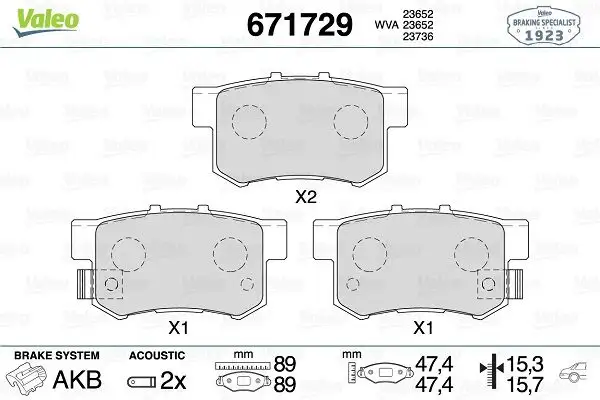 VALEO 671729 Arka Fren Balatası 43022SJFE00 resmi