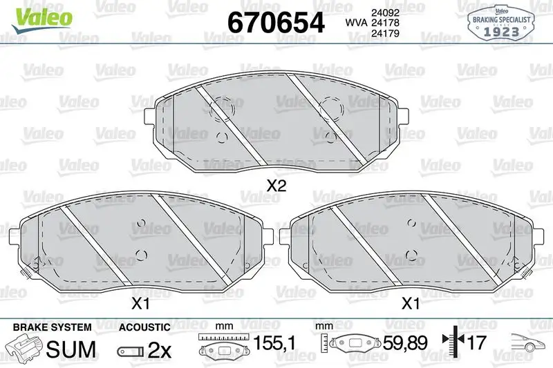 VALEO 670654 Ön Fren Balatası 581013EE01 resmi