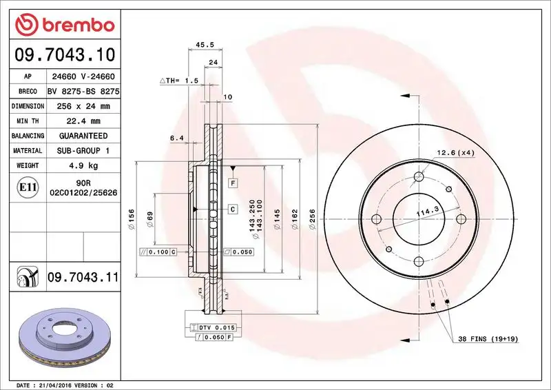 BREMBO 09.7043.10 Ön Fren Diski resmi