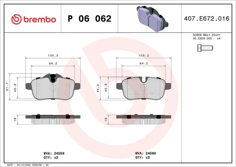 BREMBO P06062 Arka Fren Balatası 34216788275 resmi