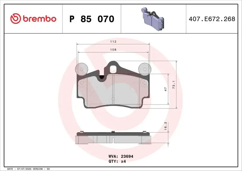 BREMBO P85070 Arka Fren Balatası resmi