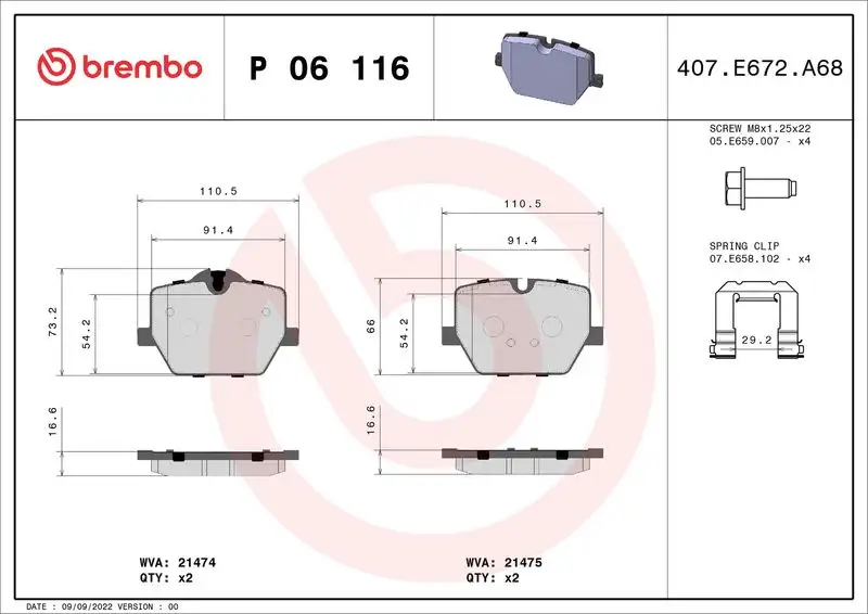 BREMBO P06116 Arka Fren Balatası 34206888835 resmi