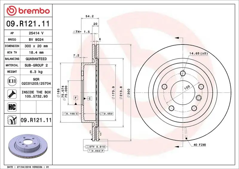 BREMBO 09.R121.11 Arka Fren Diski 34216782605 resmi
