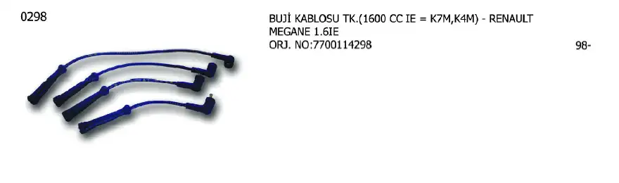 ÜNÜVAR 0298 Buji Kablosu 7700114298 resmi