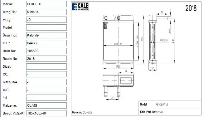 KALE 0481812PA Kalorifer Radyatörü resmi