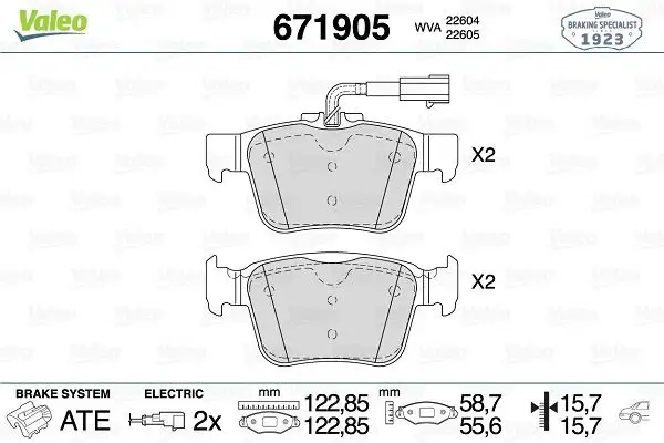 VALEO 671905 Arka Fren Balatası resmi
