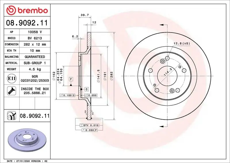 BREMBO 08.9092.11 Arka Fren Diski 45251S2R000 resmi