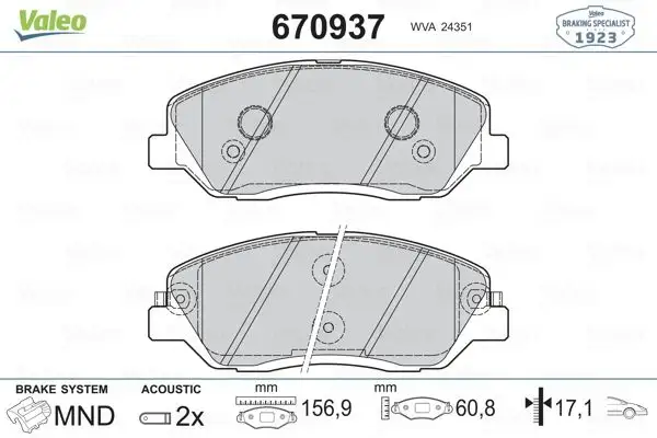 VALEO 670937 Ön Fren Balatası resmi
