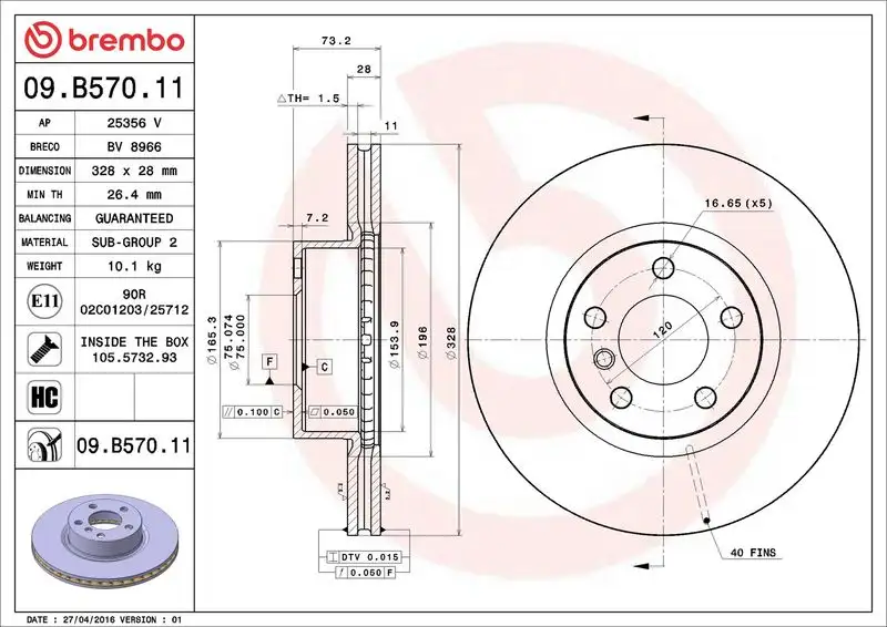 BREMBO 09.B570.11 Ön Fren Diski 34106879122 resmi