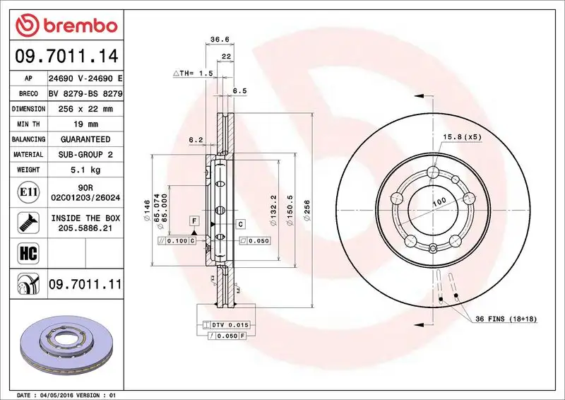 BREMBO 09.7011.11 Ön Fren Diski resmi