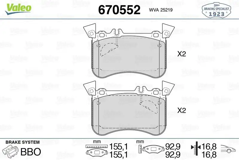 VALEO 670552 Ön Fren Balatası resmi