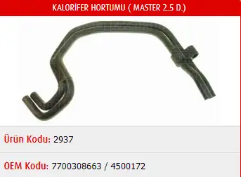 MASTER M2937 Kalorifer Hortumu 7700308663 resmi
